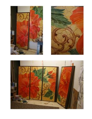 Custom Made Cracked Linen Hibiscus Custom Panel Installation