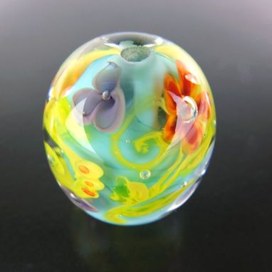 Custom Made Tropical Daubs Encased Floral Bead Handmade Lampwork Glass Flamework By Gemfox Sra Usa
