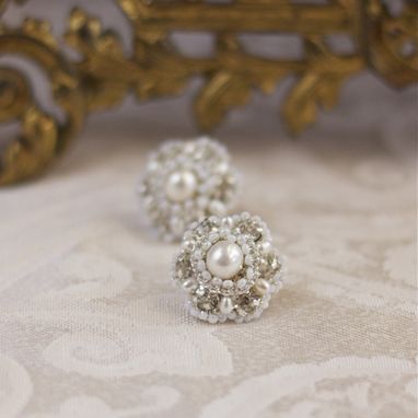 Custom Made Diamanta Earrings | Silver Lace Posts With Ivory Freshwater Pearls, Crystals