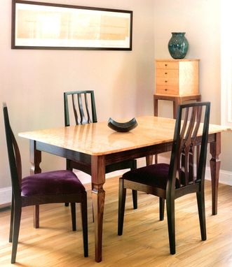 Custom Made Four Legged Center Leaf Dining Table In Birds-Eye Maple