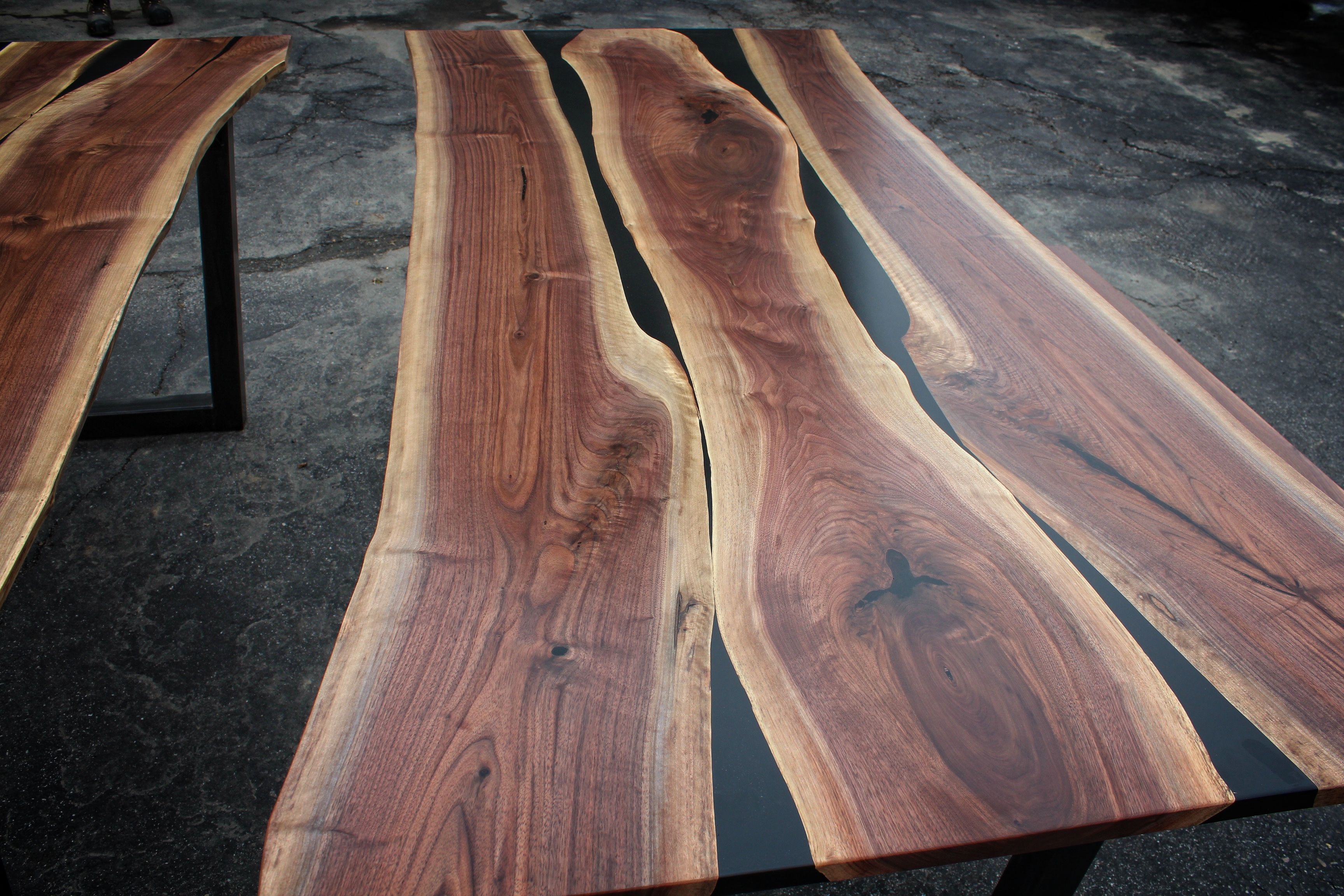 Hand Crafted Black Walnut & Black Resin Dining Table by Higgins Fabrication