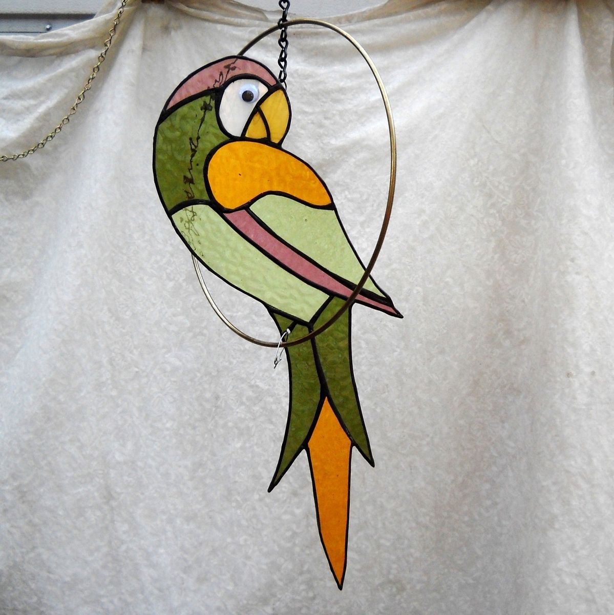 Buy Hand Crafted Stained Glass Parrot In A Ring Suncatcher Mobile, made ...