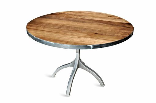 Custom Made Round Steel Strap Walnut Table