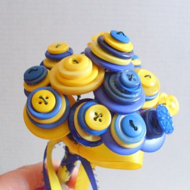 Custom Made Blue And Yellow Buttons Wedding Toss Bouquet