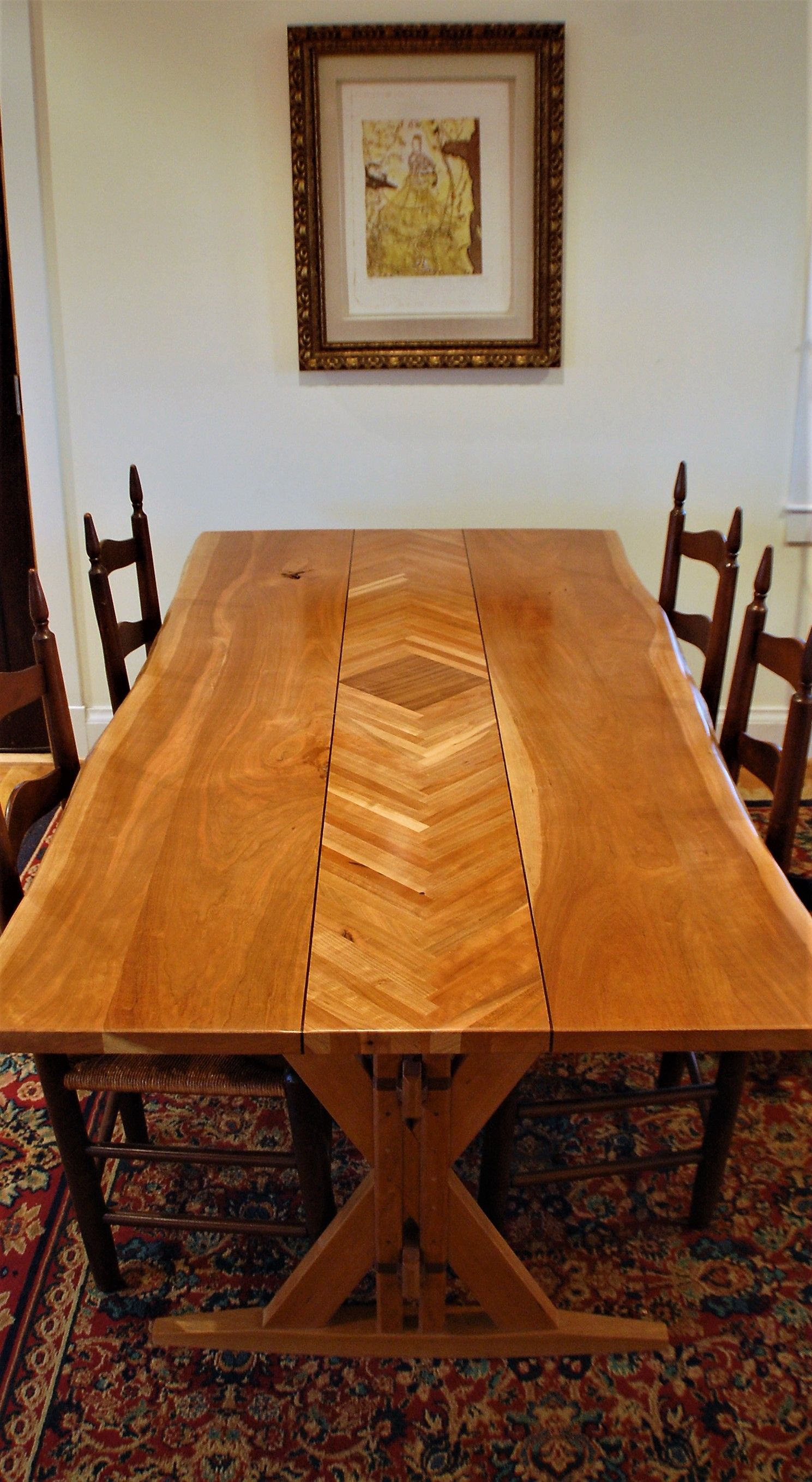 Buy a Handmade Live Edge Herringbone Dining Table, made to order from