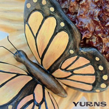 Custom Made Cremation Urn Ceramic Flower Wall Sculpture- Garden Sunflower & Butterfly Decorative Funeral Urn