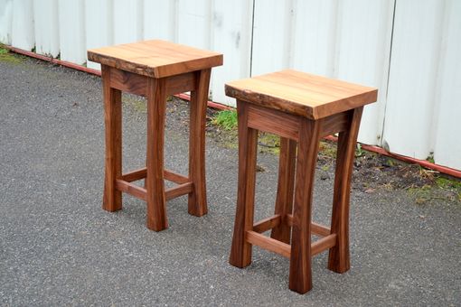 Custom Made Live Edge Elm And Walnut Side Tables With Curved Legs