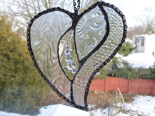 Custom Made Clear And White Beaded Stained Glass Heart