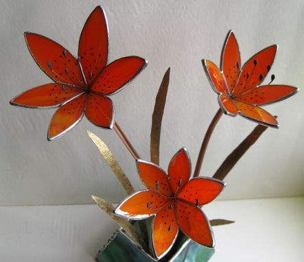 Custom Made Day Lilies In Stained Glass- Centerpiece/ Sculpture
