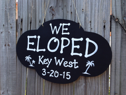 Custom Made We Eloped Rustic Wedding Sign, Palm Tree Beach Wedding Decor
