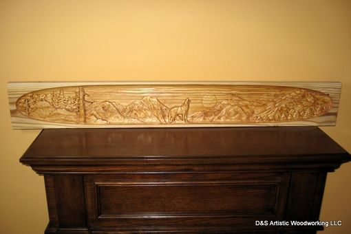 Custom Made Carved Fireplace Mantel Insert With Wolf