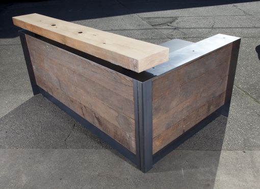 Custom Made Reclaimed Reception Desk With Metal Wrap