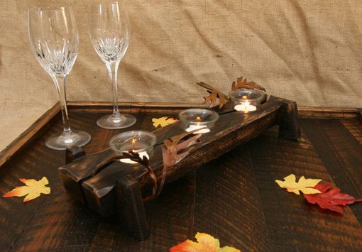 Custom Made Modern Rustic Decor Table Centerpiece Tealight Votive Candle Holder With Metal Leaves