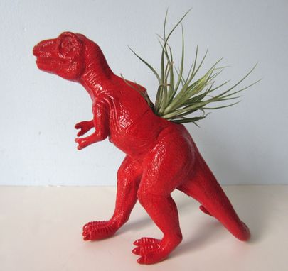 Custom Made Upcycled Dinosaur Planter - Extra Large Red T Rex With Air Plant