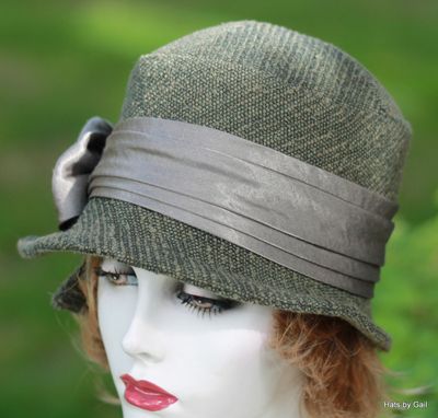 Custom Made Classic Downton Abbey 20'S Style Cloche Hat In Textured Olive Fabric
