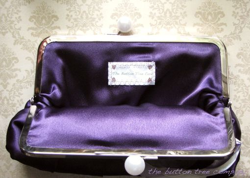 Custom Made Purple Pleated Bridal Clutch Purse With Ivory And Lavender Floral Accent