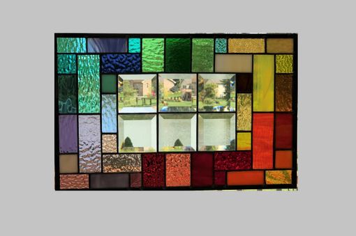 Custom Made Beveled Stained Glass Window Panel Geometric Modern Window Hanging Abstract 0461