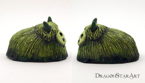 Custom Made Green Clay Monster Sculpture, Hairy Mossy Beast Painted Sculpture