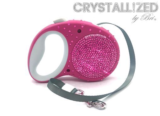 Custom Made Crystallized Retractable Dog Leash Bling Genuine European Crystals Bedazzled