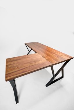 Custom Made L Desk - Walnut Desk- Midcentury Modern- Metal Base