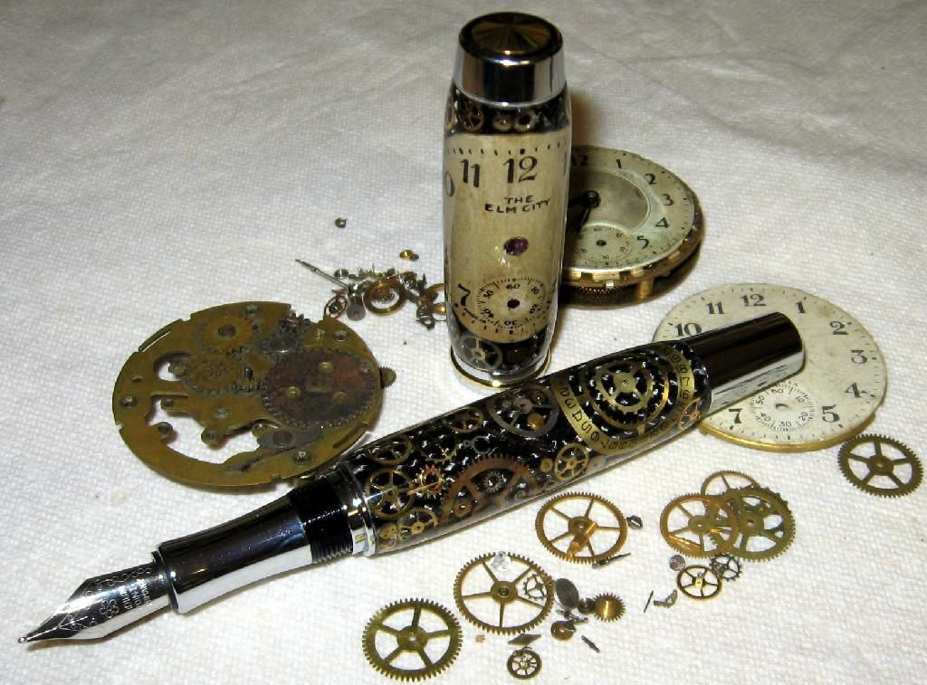 Hand Made Pocket Watch Parts Pen, Steampunk Pen by Schimmel Fine Pens And Wood Studio