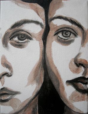 Custom Made Dual-Acrylic And Pencil On Canvas Portrait Of Two Women