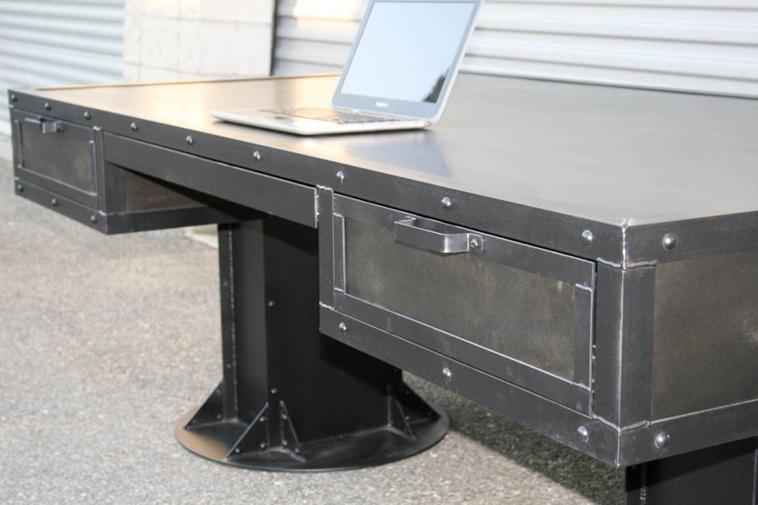 Buy Hand Made Vintage Industrial Desk With Drawers. Steel, Custom Sizes
