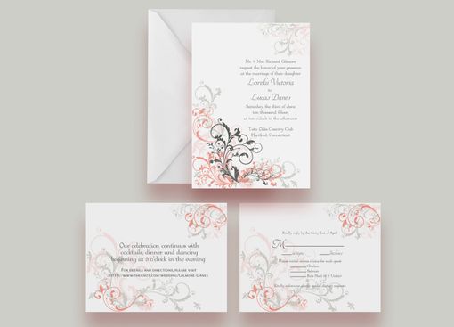 Custom Made Elegant Flourish Wedding Invitation Suite -- Invite, Response Card + Reception Card