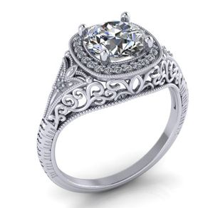 art deco diamond engagement ring 14k white gold vintage filigree halo round cushion 65mm by - Filigree Wedding Rings art deco diamond engagement ring 14k white gold vintage filigree halo round cushion 65mm by - Filigree Wedding Rings