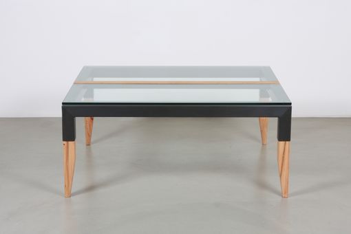 Custom Made 'Squared' Coffee Table In Recycled Steel, Glass And Reclaimed Black Oak