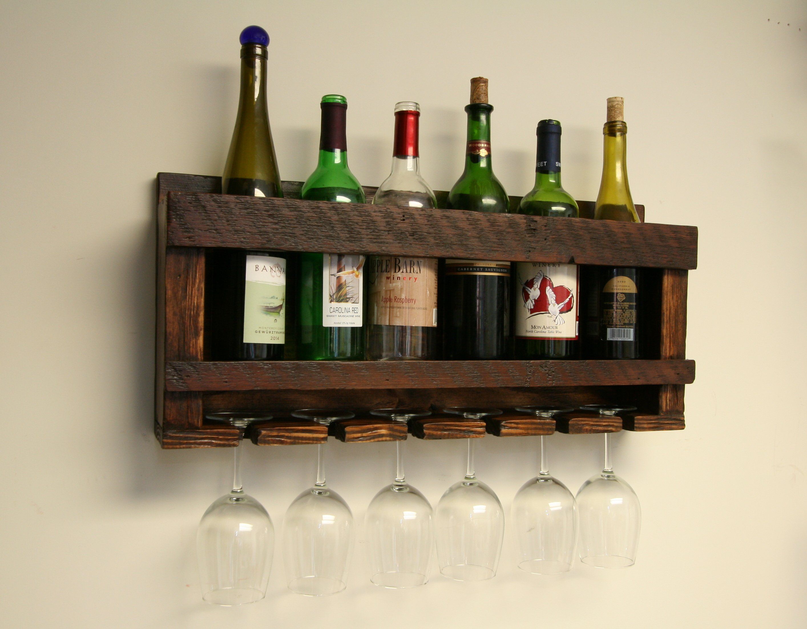 Personalized Wine Rack- Rustic Wood Wine Display - 5 Bottle