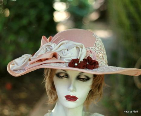 Custom Made Vintage 1900s Edwardian Victorian Hat Wide Brim Velvet Lace Flowers