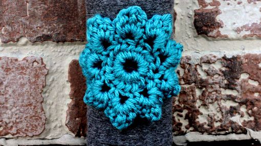 Custom Made Yarn Wrapped Bottles Grey And Teal Crochet Flower