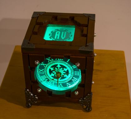 Custom Made Customized Lighted Wood Steampunk Box Portal Cube Clock