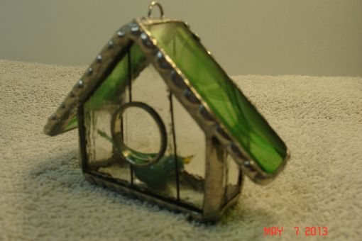 Custom Made Green Bird In Stained Glass In Empty Nest Bird House Ornament