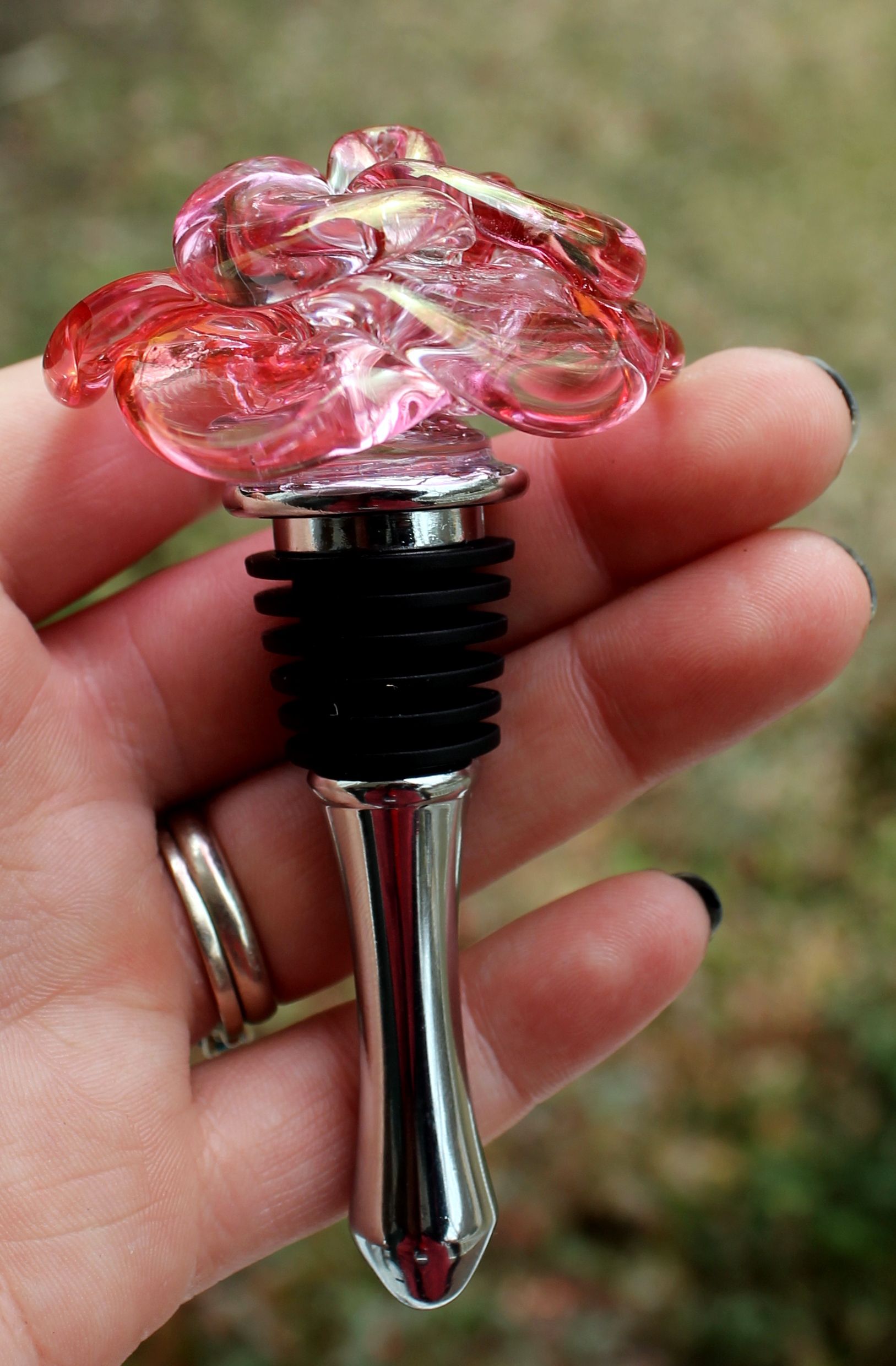 Buy Hand Crafted Wine Bottle Stopper Glass Rose Red, Hand Blown Rose