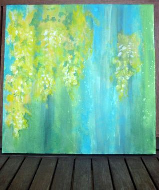 Custom Made Yellow Flowers Original Abstract Painting-Laburnum 18"X18" Yellow Blue Green