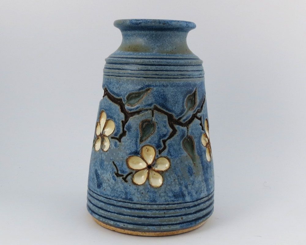 Custom Vase With Carved Cherry Blossoms by Loma Prieta Pottery