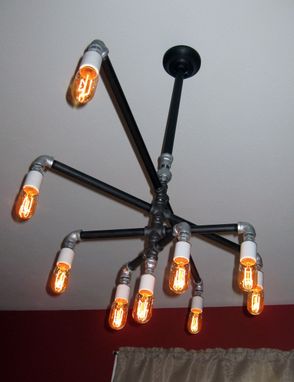 Custom Made Industrial Iron Pipe 9-Bulb Chandelier