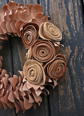 Custom Made Wood Veneer And Leather Wreath