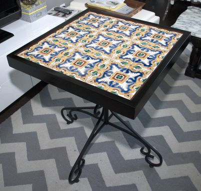 Custom Made Spanish Artist Tile Table With Broad Icon Antique Base
