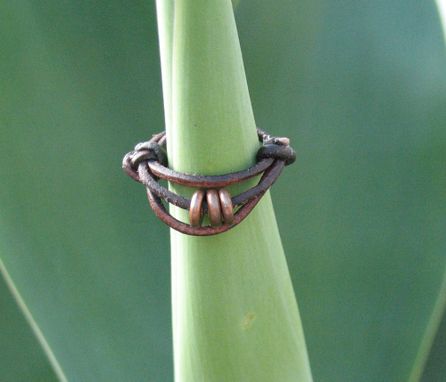 Custom Made Ring / Adjustable Ring: Brown Leather With Three Copper Beads
