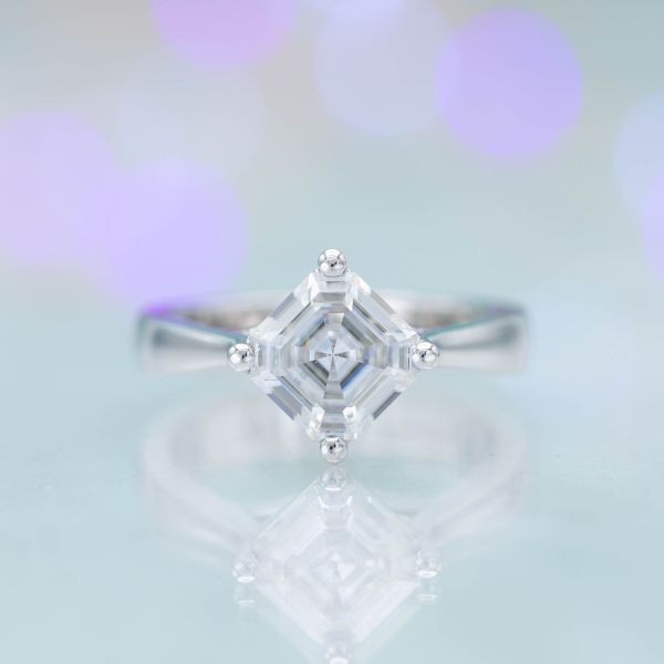 fire and brilliance moissanite shoulder ring