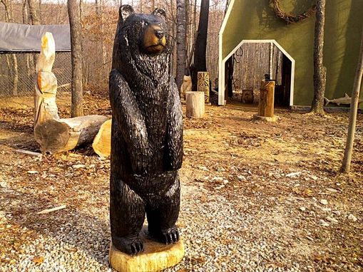 Hand Crafted Large Black Bear Wood Sculpture by Sleepy Hollow Art