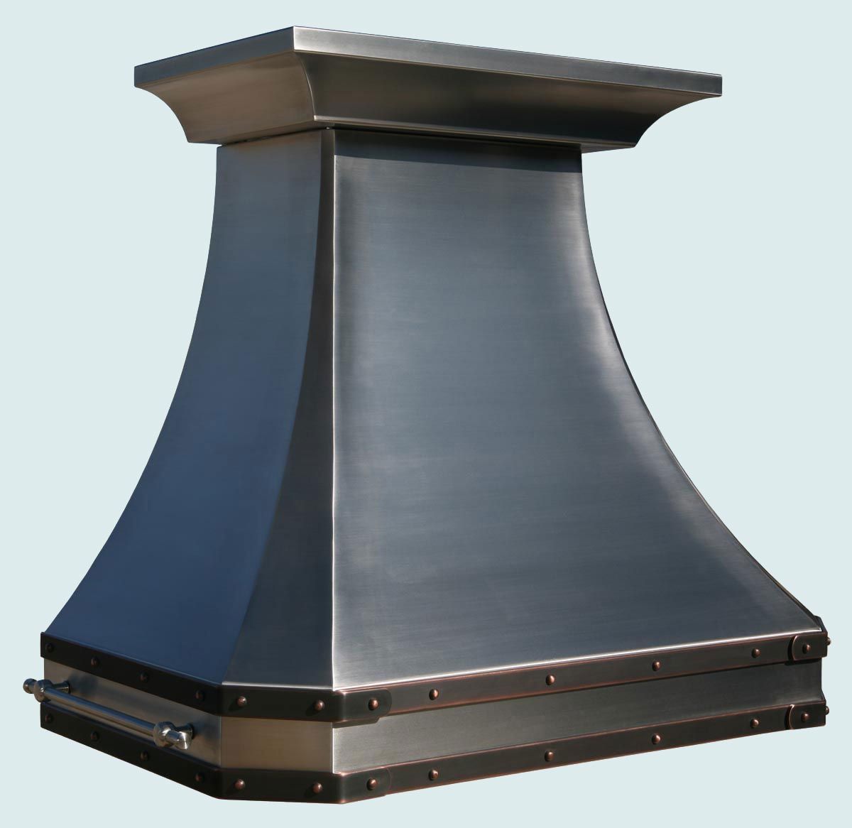 Custom Stainless Range Hood With Dark Copper Straps by Handcrafted