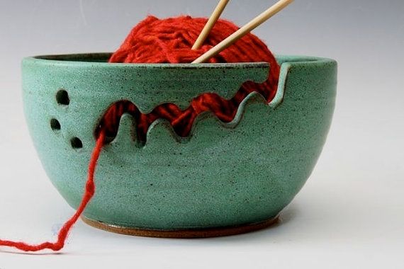 Turquoise Flower Yarn Bowl, Yarn Bowl, Knitting Bowl, Crochet Bowl,  Turquoise and White Yarn Bowl 