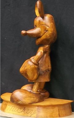 Custom Made Mickey Mouse Statue In Pine Wood