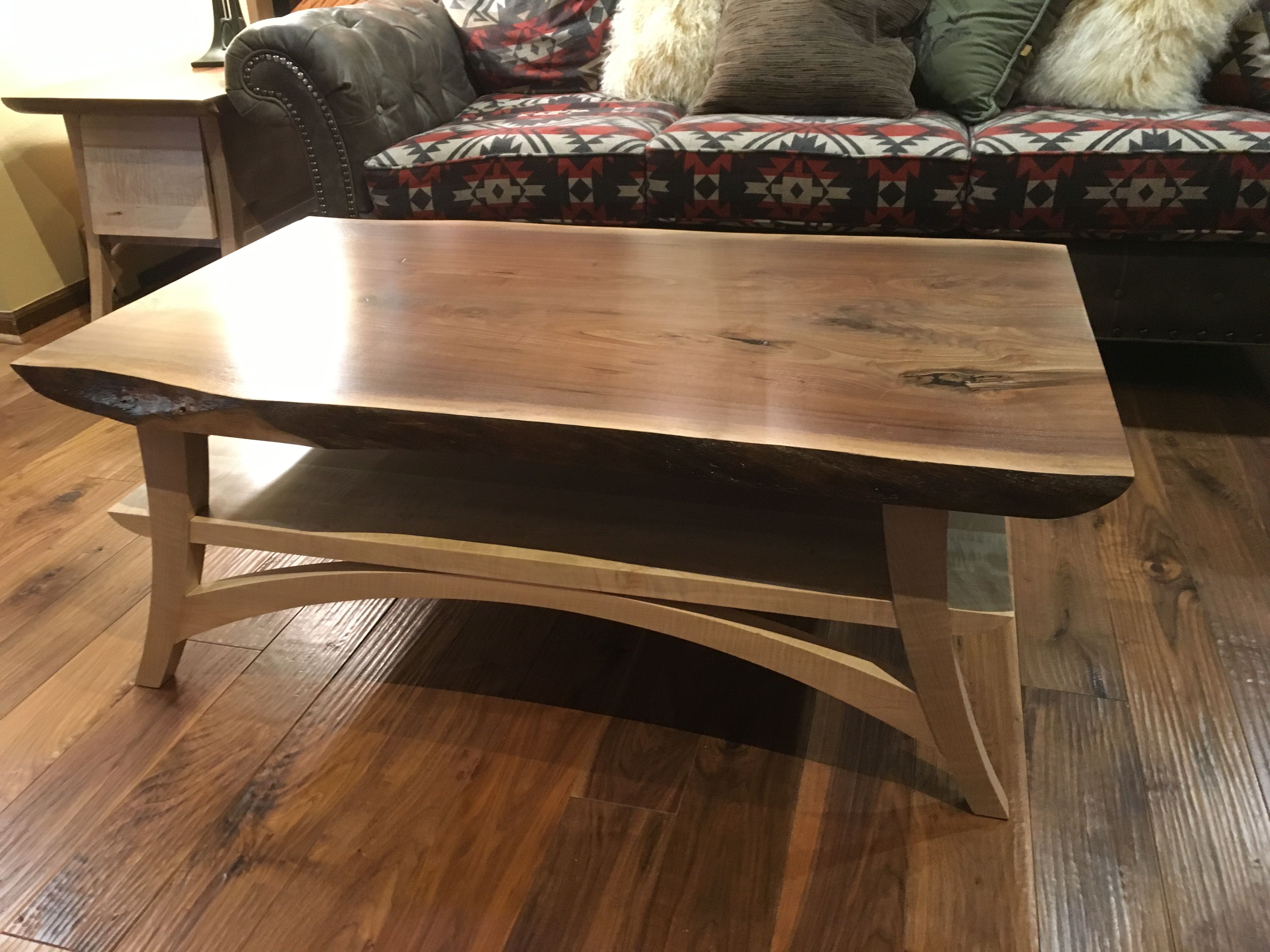 Handmade Curly Maple And Walnut Live Edge Coffee Table by Rocky