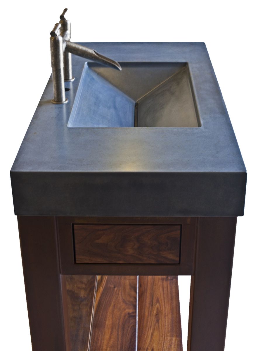 Hand Crafted Steel And Walnut Vanity With Integral Concrete Sink by