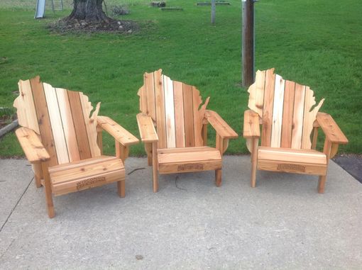 Custom Made Cedar Adirondack Wisconsin Chairs With Personalized Laser Engraving.
